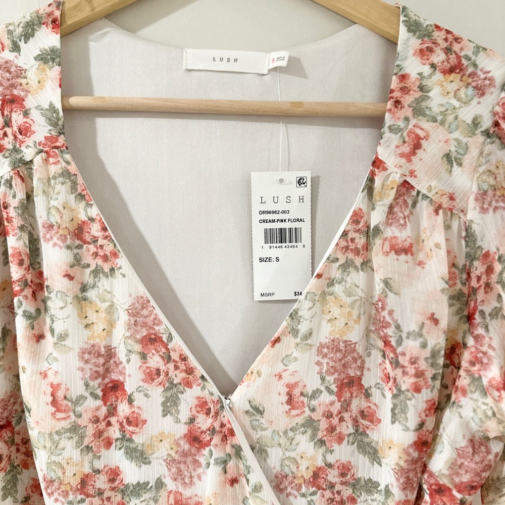 Lush Cream Long Sleeve Dress with Floral Design - Picture 6 of 9